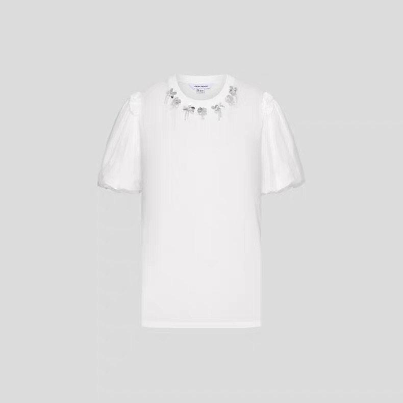 SH&UR2026春季新款女装法式休闲立体珠片装饰泡泡袖T恤UYL450262