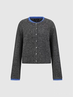 SH&UR2026春季新款女潮流撞色假两件圆领短款针织开衫UWJ960007