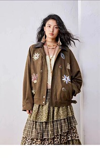 SH&UR2026春装新款女装法式翻领休闲麂皮刺绣短外套女 UYL150118#