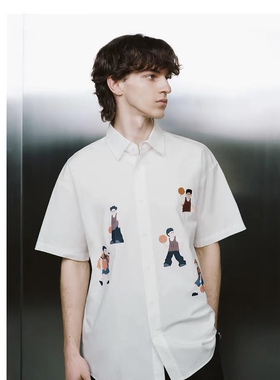 2026春夏新款男装潮流休闲超宽松撞色印花开襟衬衫UMV250026