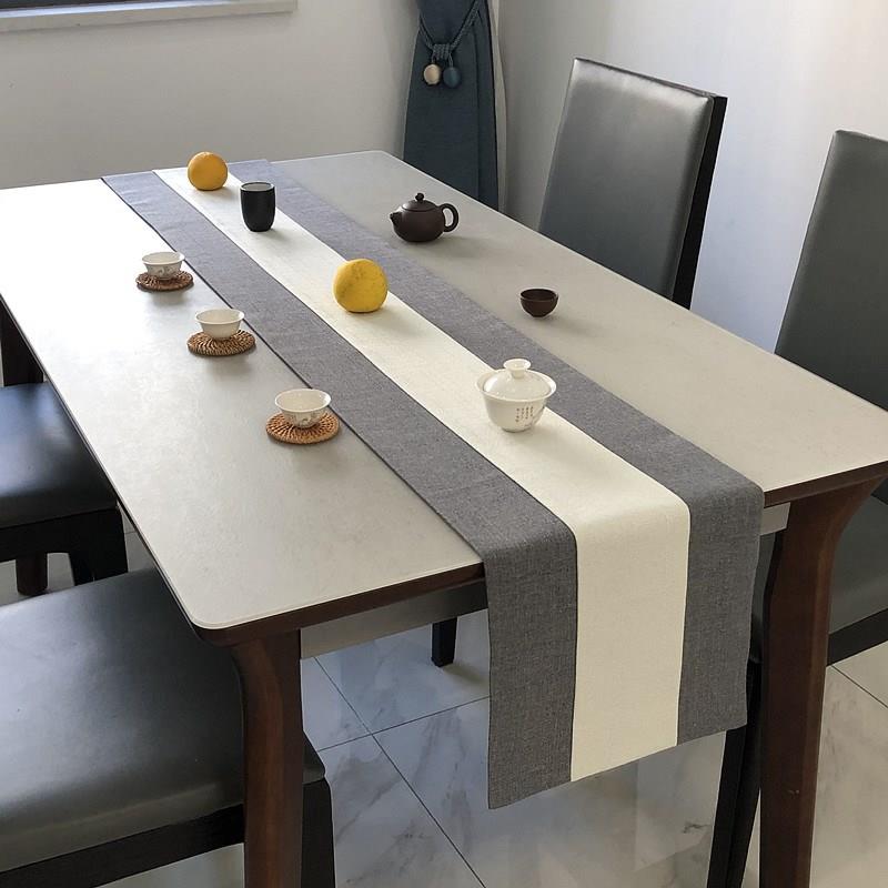可定做棉麻桌旗北欧现代简约纯色双面加厚餐桌新中式茶几旗布茶旗