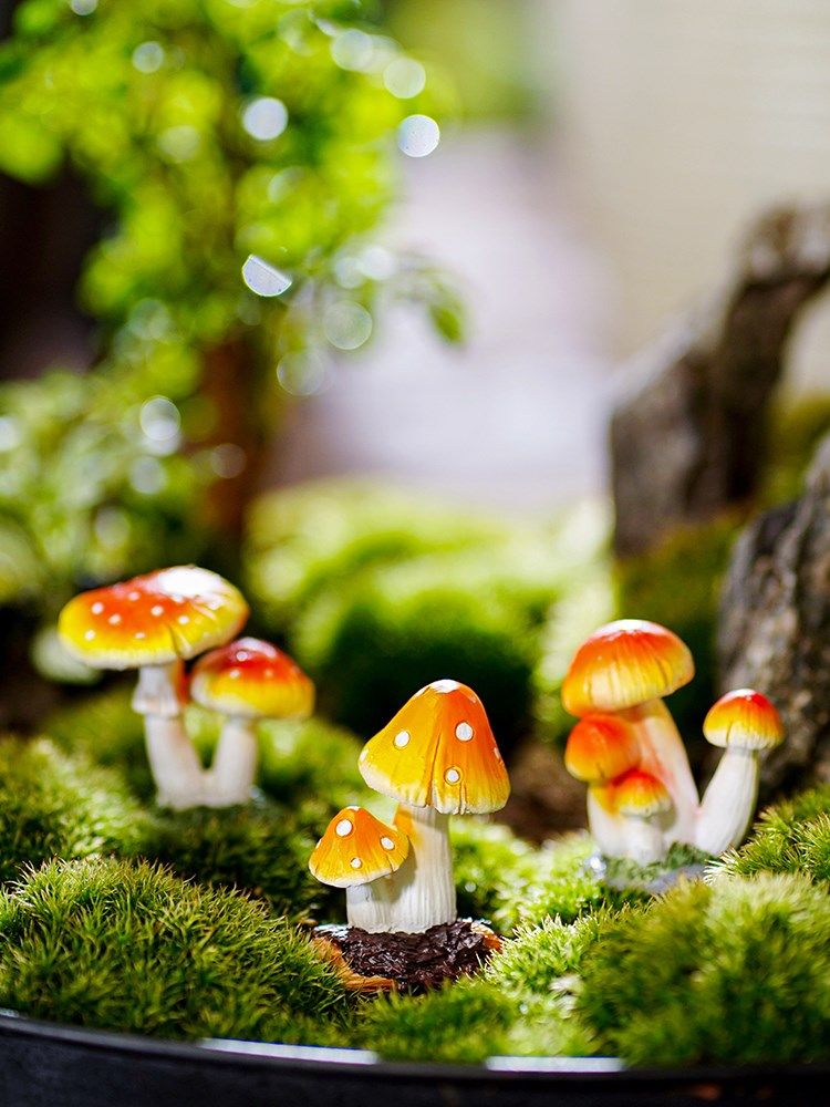 仿真小蘑菇树脂摆件花盆景装饰品多肉苔藓微景观庭院花园鱼缸造景