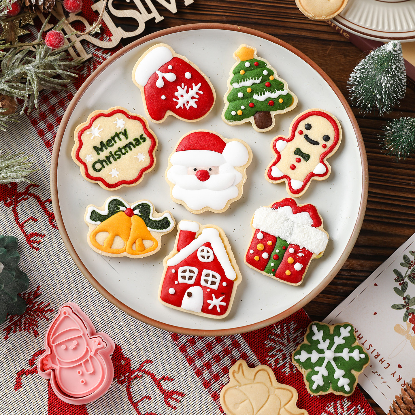圣诞节饼干模具套装立体diy工具姜饼人雪人麋鹿糖霜饼干按压家用
