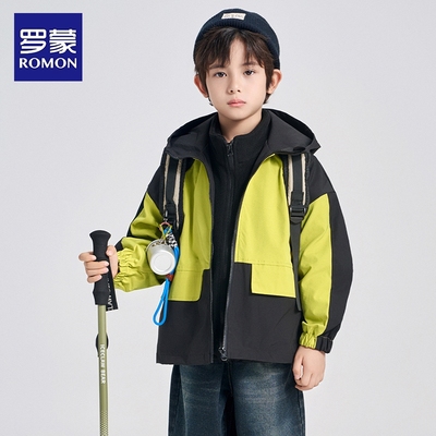 罗蒙童装男童冲锋软壳外套秋装2025新款夹克户外防风登山加绒上衣