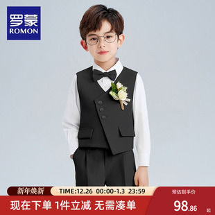 罗蒙儿童西装 男童花童礼服主持人钢琴演出服小男孩英伦风西服 套装