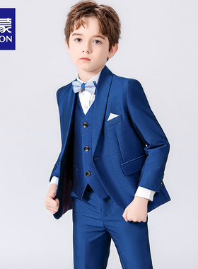 罗蒙男童西装套装儿童钢琴表演礼服主持人演出服男孩花童蓝色西服