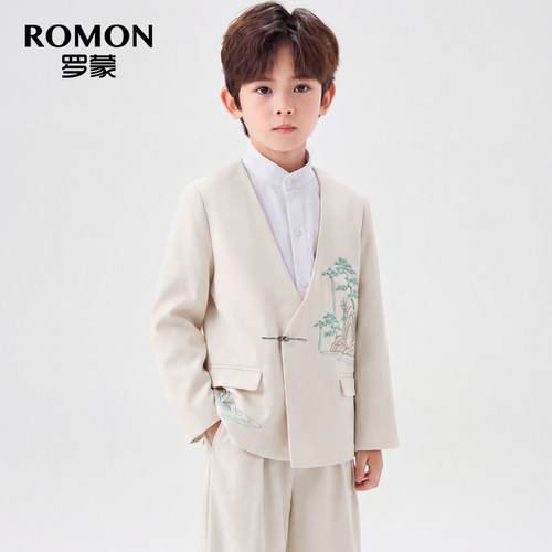 罗蒙男童新中式西装套装儿童礼服