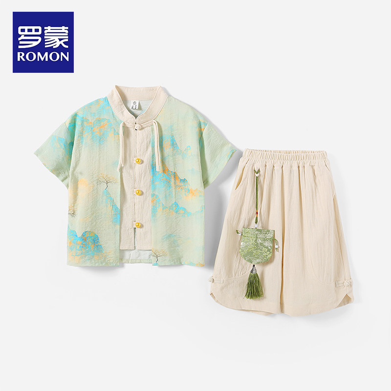 罗蒙古风唐装汉服男童中国风古装图片