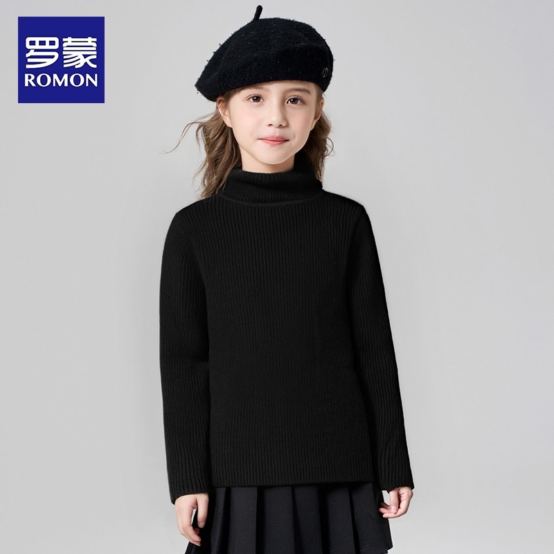 罗蒙女童毛衣半高领2025新款女孩中大童毛线衫儿童秋冬内穿打底衫