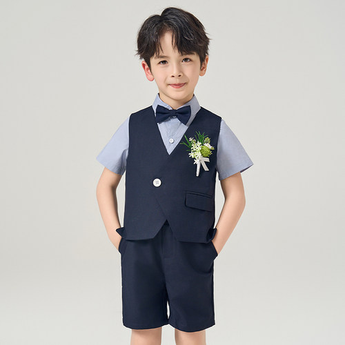 罗蒙男童西装套装夏小主持人西服生日花童礼服帅气英伦儿童演出服