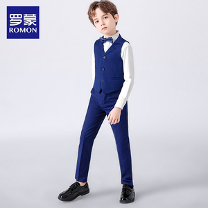 罗蒙儿童西装男童套装背带马甲礼服花童主持人西服男孩钢琴演出服