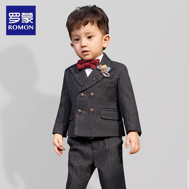 罗蒙儿童西装花童男童礼服套装儿童西装帅气男宝宝小西装春秋西服
