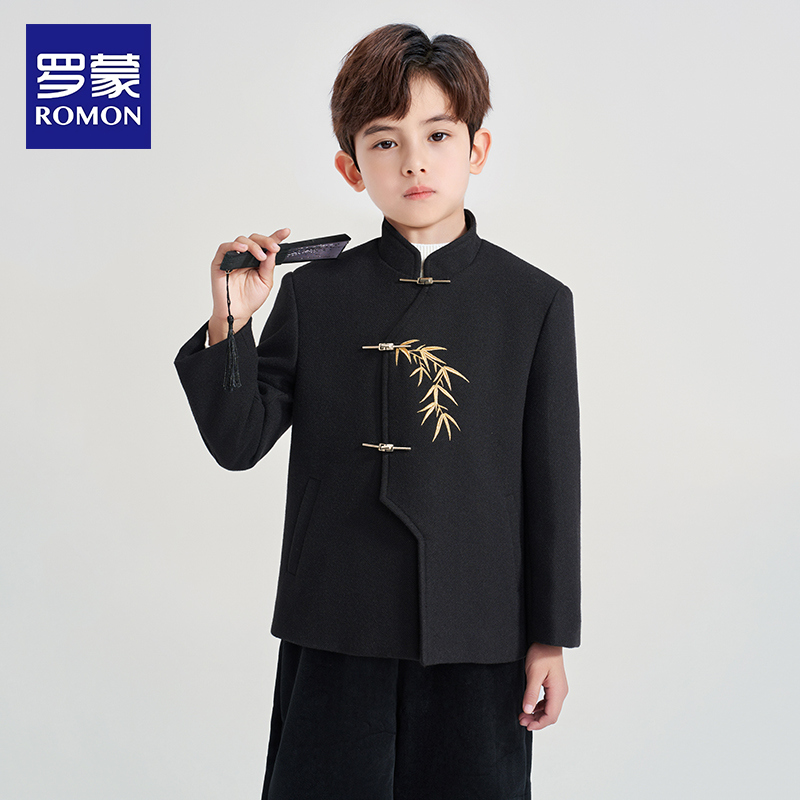 罗蒙男童新中式呢子西装外套