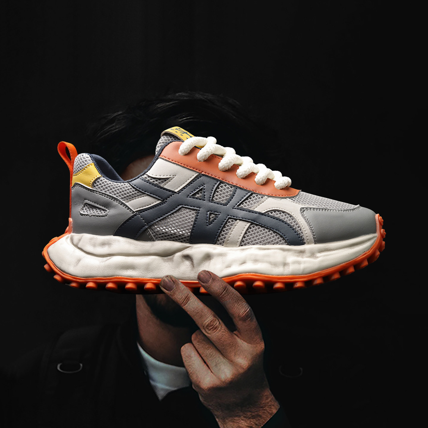 余文乐同款交叉条纹溶解鞋日系脏脏德训鞋透气网面运动鞋男百搭潮