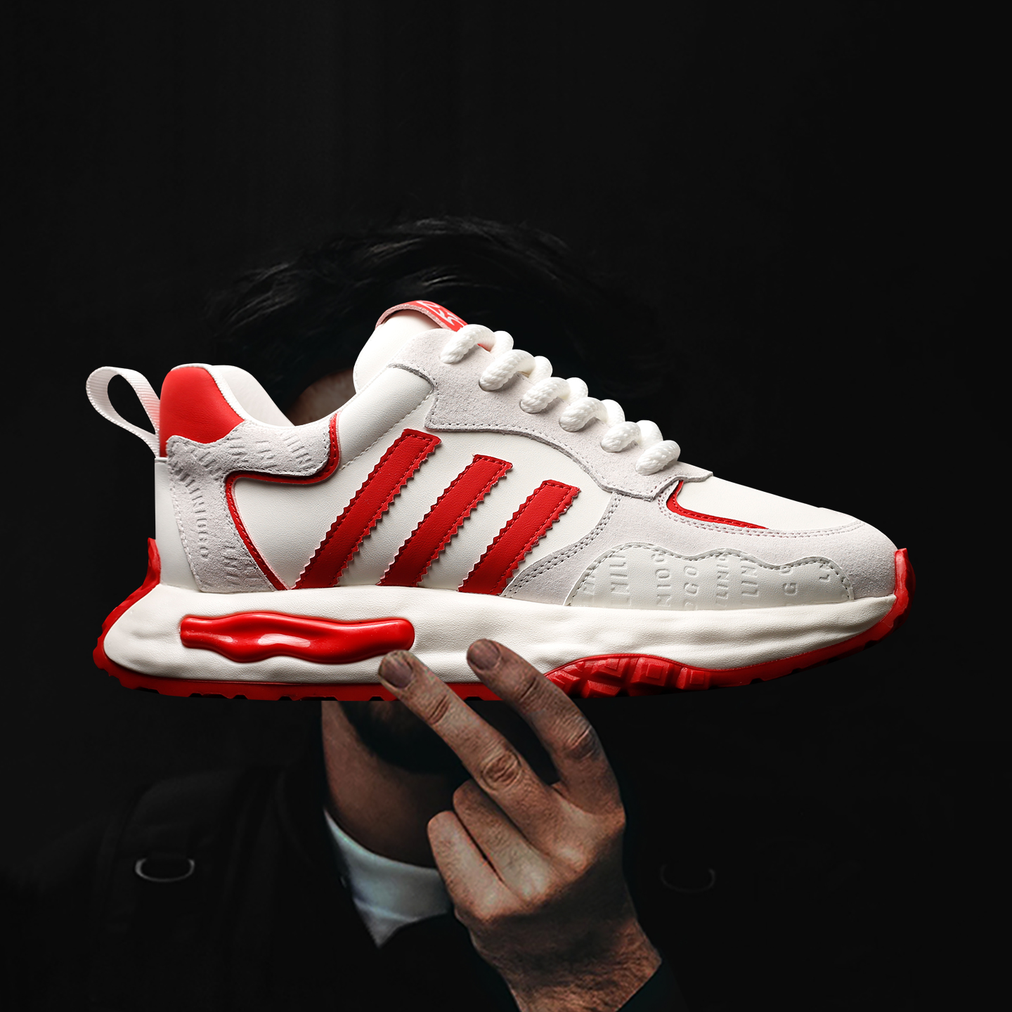 夜行者阿甘慢跑鞋陈冠希同款马年联名三条杠运动休闲鞋男款溶解鞋