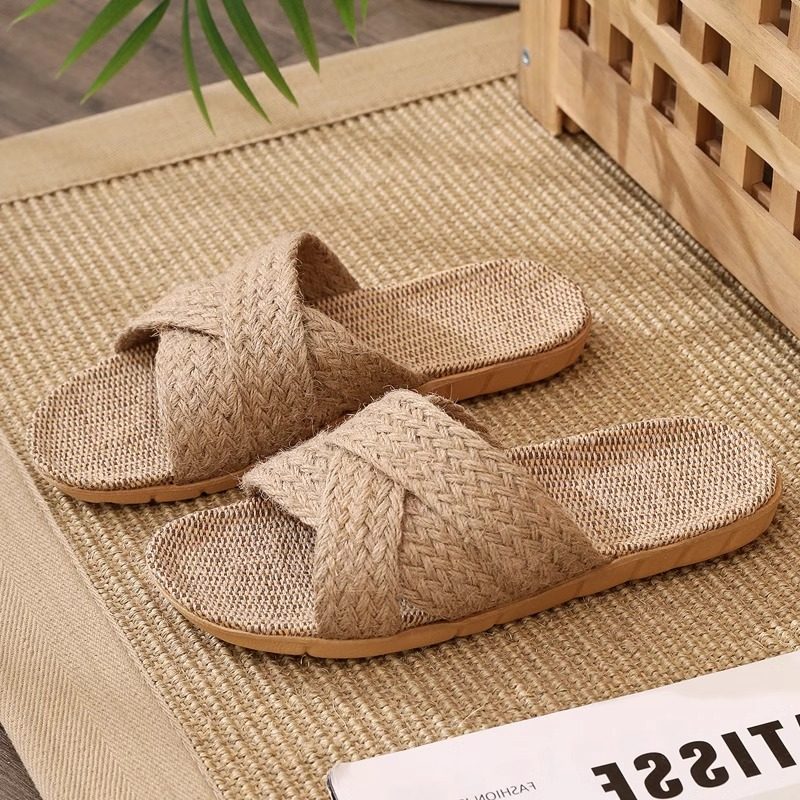 日本代购纯麻草编织亚麻拖鞋夏男女居家四季静音防臭室内复古凉拖,居家布艺,居家亚麻拖鞋,淘宝优惠券,粉丝福利购,淘宝优惠卷