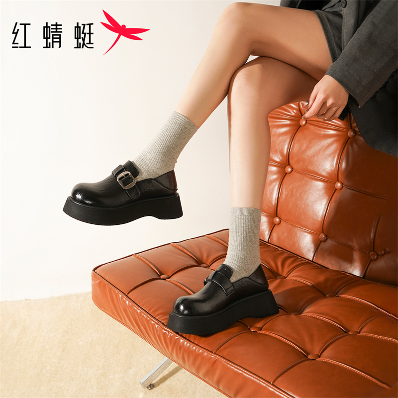 红蜻蜓小皮鞋新款春季乐福鞋大头