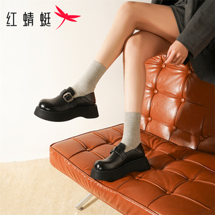 红蜻蜓增高小皮鞋女款2026新款英伦风jk配裙子单鞋厚底大头乐福鞋