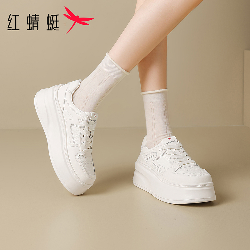 红蜻蜓小白鞋新款秋季松糕鞋白色