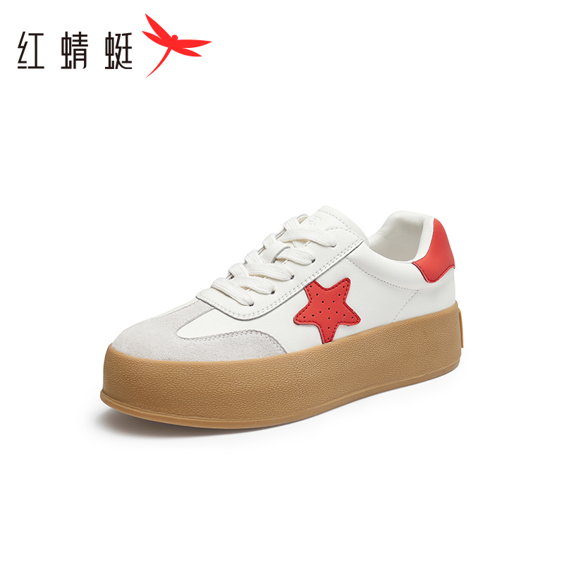 REDDRAGONFLY/红蜻蜓休闲厚底系带运动真皮学生小白鞋女WTB33069