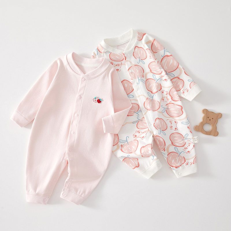 婴儿连体衣服纯棉新生儿宝宝哈衣爬服春秋无骨打底内衣睡衣外出服