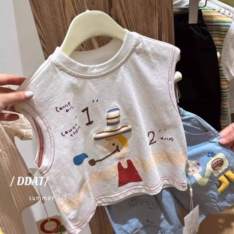 儿童夏季薄款背心卡通立体男女小童可爱新款纯棉宝宝无袖t恤外穿