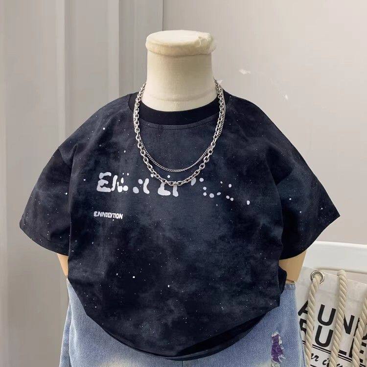 男童宝宝短袖t恤2026新款夏装男孩半袖时髦黑色上衣潮流酷痞帅风