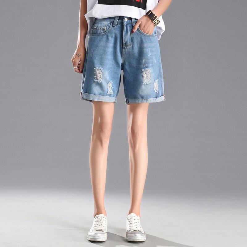 Elastic waist Jeans shorts 2019 summer full marks Show thin Elastic force Slacks Large hole Riding breeches Broad legin the Women's clothing/Boutique , Jeans  category - from Buy2taobao.com to provide professional Taobao agent buy service