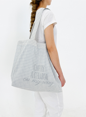 CAC 清新格纹柔软棉质大号购物袋