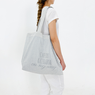 CAC 清新格纹柔软棉质大号购物袋