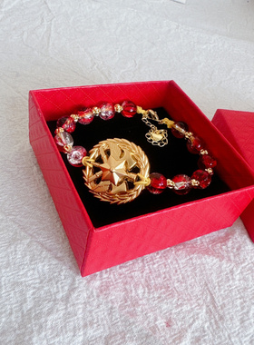 七夕情人节创意礼物消嫂饰品红色琉璃爆珠领花编织手链