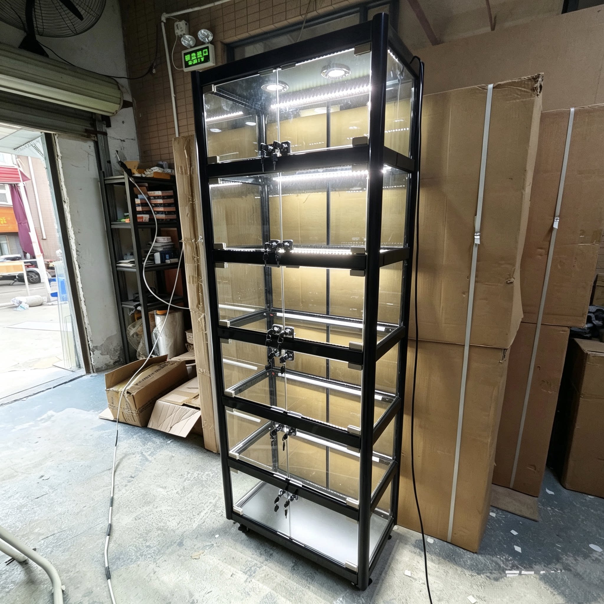 铝合金框架多层展示柜全通透钢化玻璃柜内置灯带手办藏品潮玩陈列