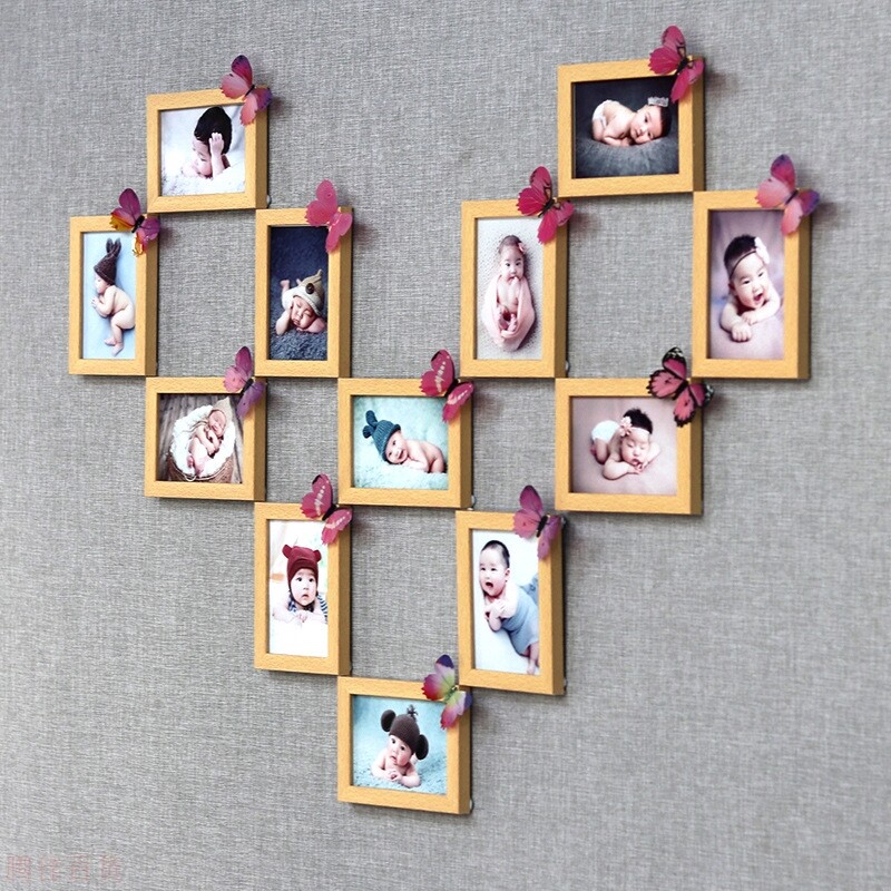 创意 心形照片墙装饰创意爱心相框墙组合免打孔挂墙相片墙洗照片