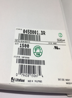 0458001.DR陶瓷保险丝1A 75V一次性保险丝1206封装 力特原装丝印1