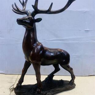 黄铜精品仿古做旧 铜鹿鹿通顺工艺品 领头鹿摆件
