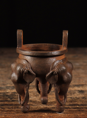 仿古铁器纯铁古法制作 象腿炉香炉 香插复古家居会所装饰文玩