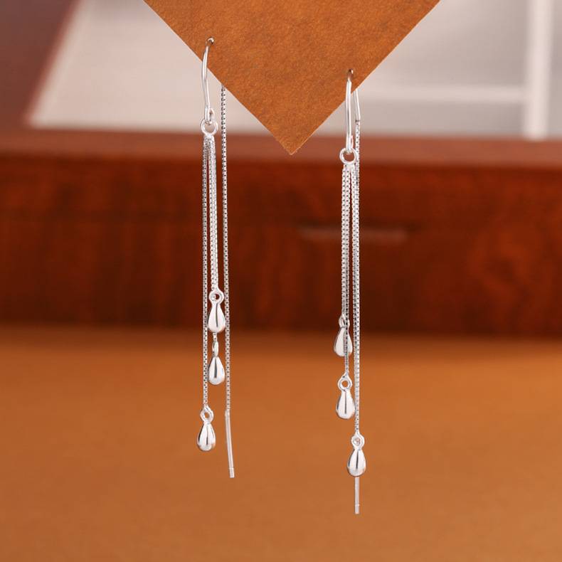s925纯银轻奢高级感水滴耳线韩版个性气质女款流苏耳环银饰品女