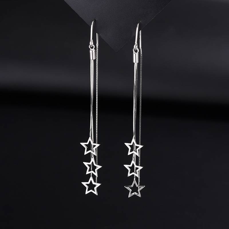 S925纯银星星耳线女长款流苏星形耳环小众气质轻奢高级感耳坠