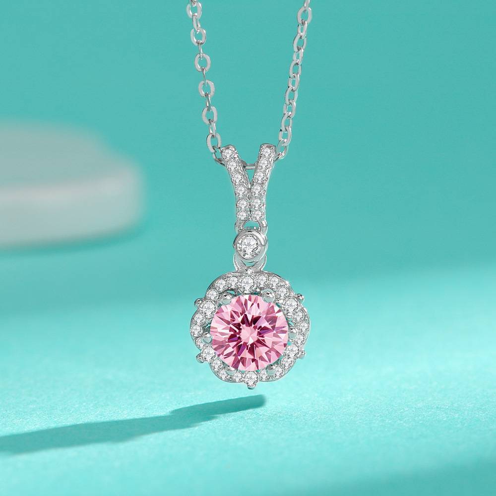 s925纯银花苞满钻项链莫桑钻石锁骨链女轻奢百搭气质吊坠