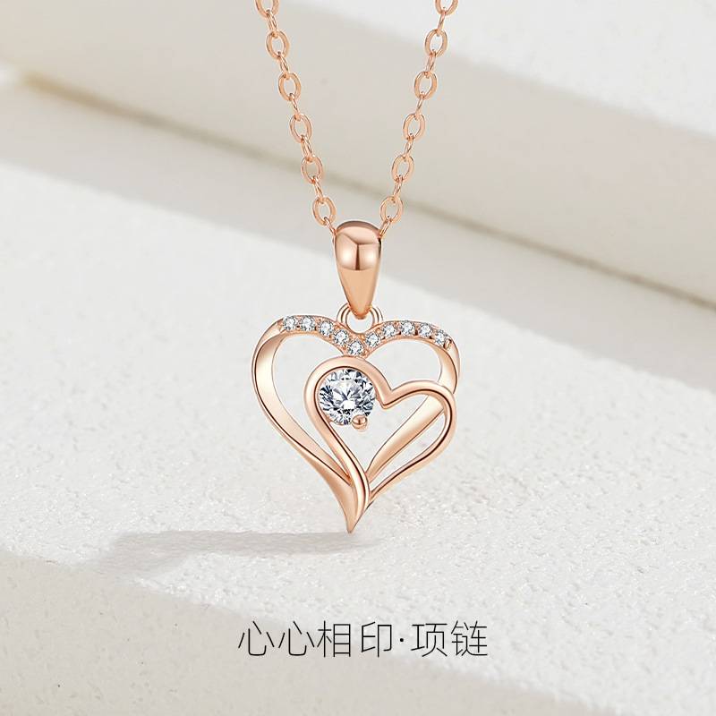 双心项链925银心形高级感锁骨链小众风