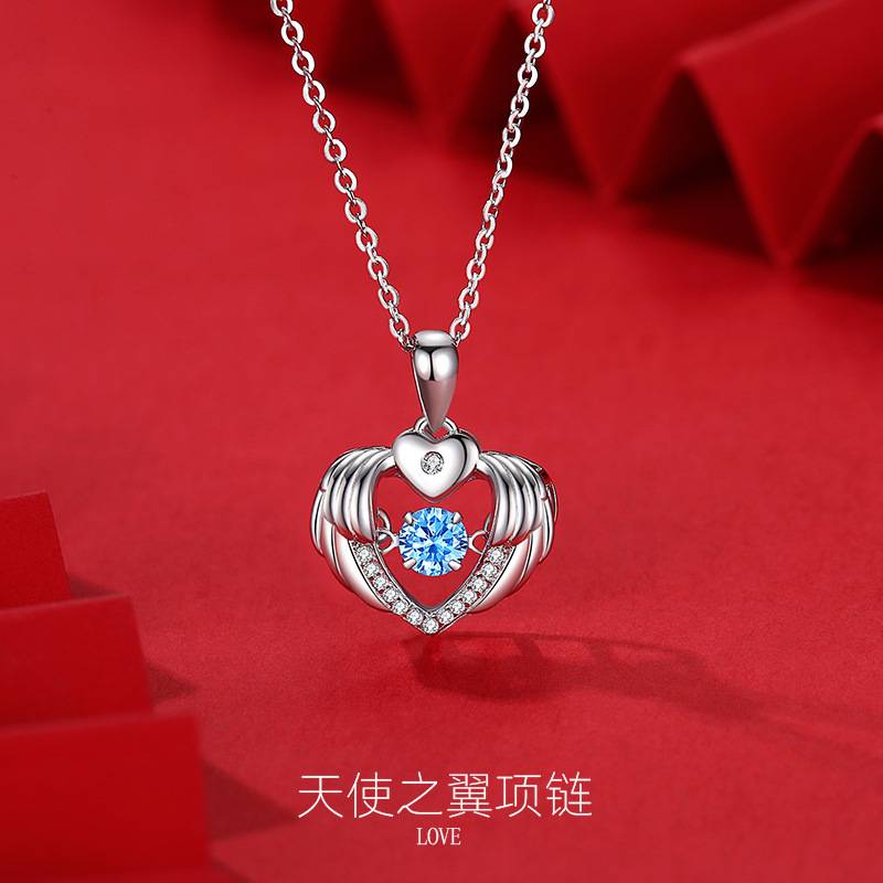项链999纯银甜美520爱心银饰项链女送女友跳动的心灵动锁骨链