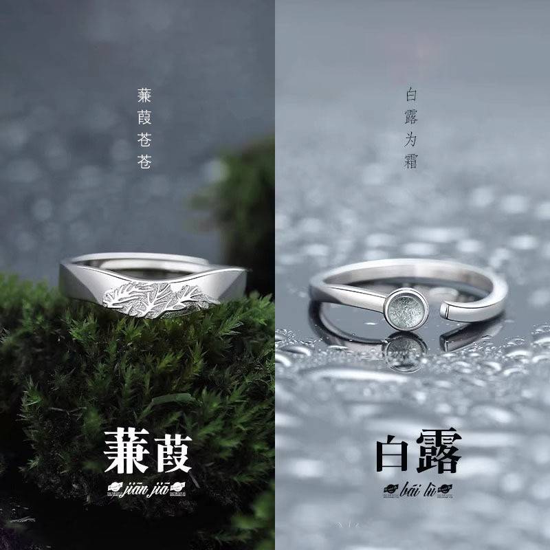 蒹葭白露情侣戒指女男一对纯银小众设计对戒纪念日520礼物送女友