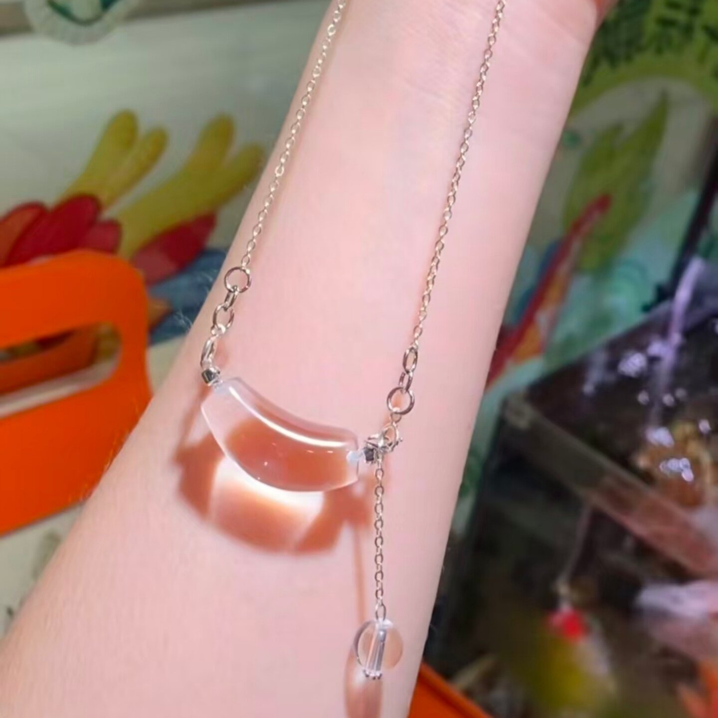 天然白水晶弯管锁骨链吊坠项链女