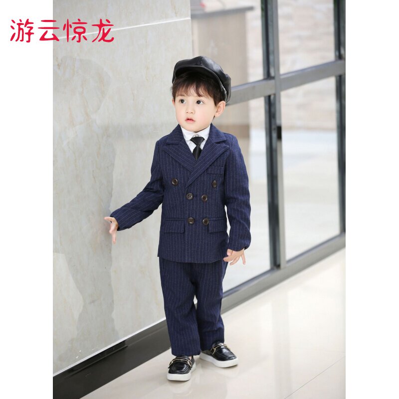2019儿童西服条纹长袖外套两件套秋冬装中小童西装