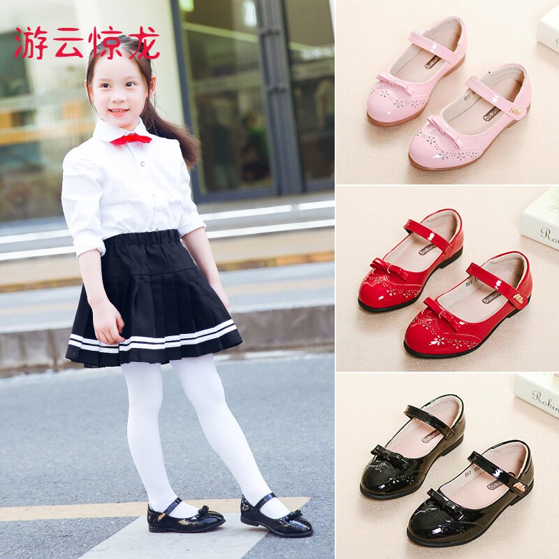 女童黑皮鞋小学生演出粉色红色春秋新款儿童淑女舞蹈公主