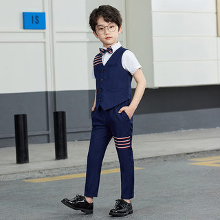 男童套装韩版夏季新款马甲三件套礼服花童主持走秀演出服英伦风潮