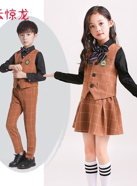 幼儿园园服春秋装儿童学院风格子马甲套装小学生校服班服LOGE