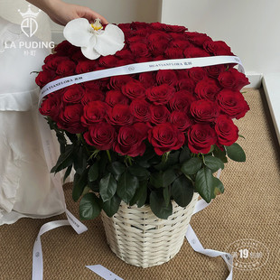 LA朴町 巨型白色花篮花店鲜花花束手工DIY精美编织插花桶花艺资材