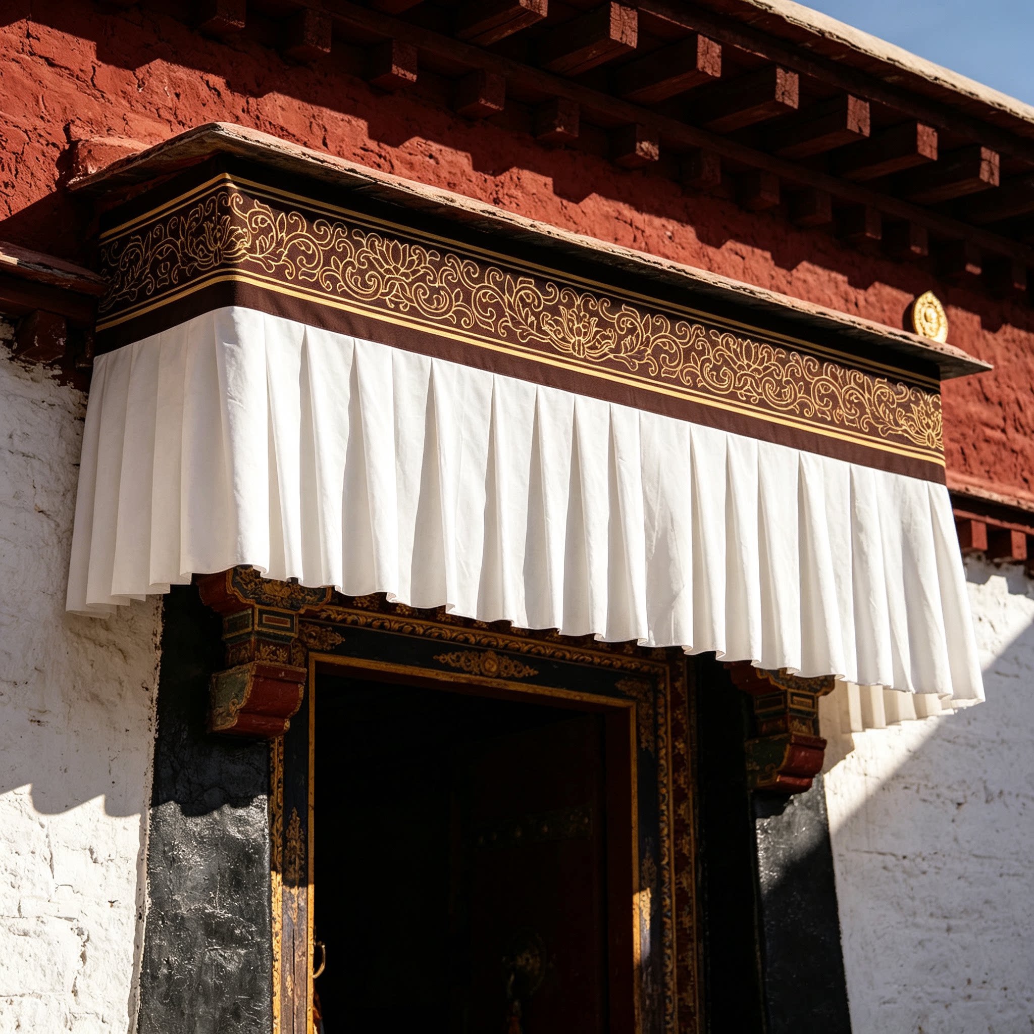 藏族香布藏式民宿房屋帷幔围幔墙围挂帘装饰布幔吊幔挂墙屋檐挂帘图片