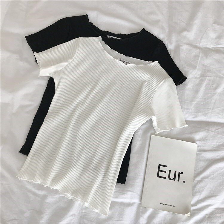 夏装新款女装韩版学院风上衣修身显瘦短袖百搭木耳边短款T恤女潮|ruв категории Женская одежда, футболка - от Buy2taobao.com для оказания профессиональной услуги покупки агента Taobao